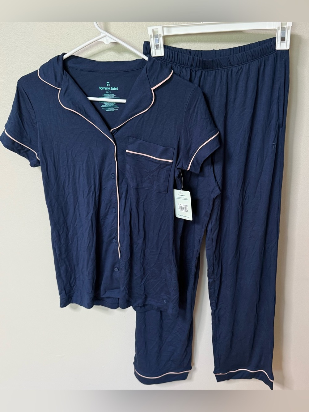 Tommy John Women's XS Pajama Set Short Sleeve Navy Blue Top & Pant SOFT COMFY